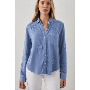 RAILS | Ingrid Raw Ecovero Button Down Shirt in French Military Stars, Size XS